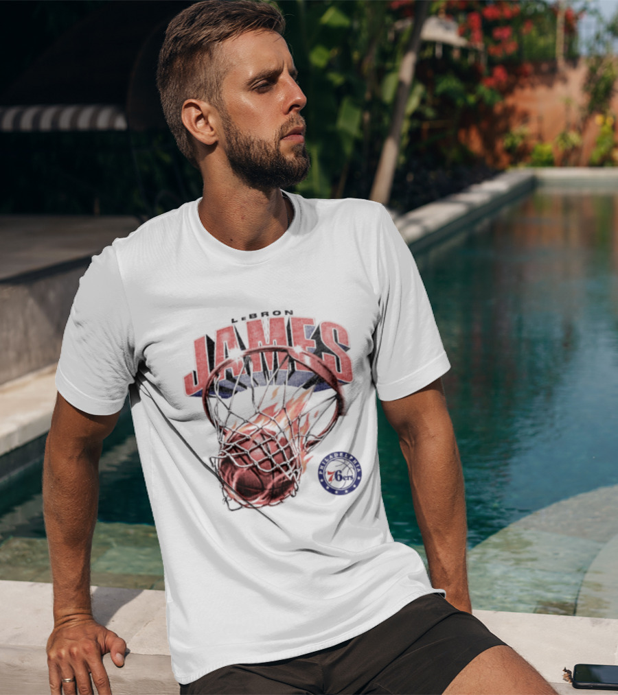 LeBron James 23 Basketball Fire Hoop Philadelphia 76ers T-Shirt