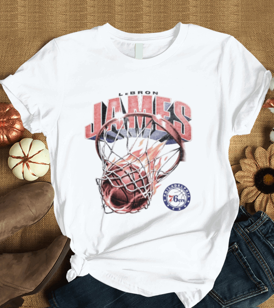LeBron James 23 Basketball Fire Hoop Philadelphia 76ers T-Shirt