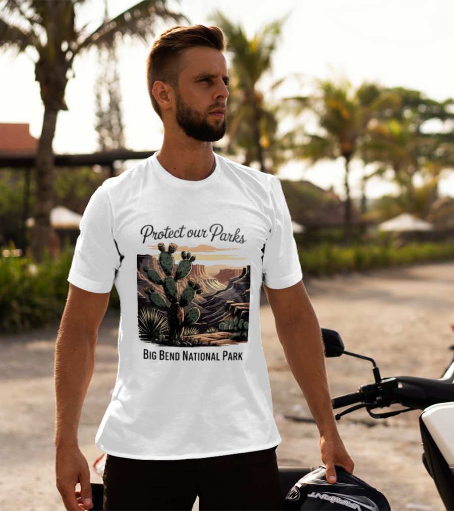 Protect Our Parks Big Bend National Park Cactus Desert Landscape Scene T-Shirt