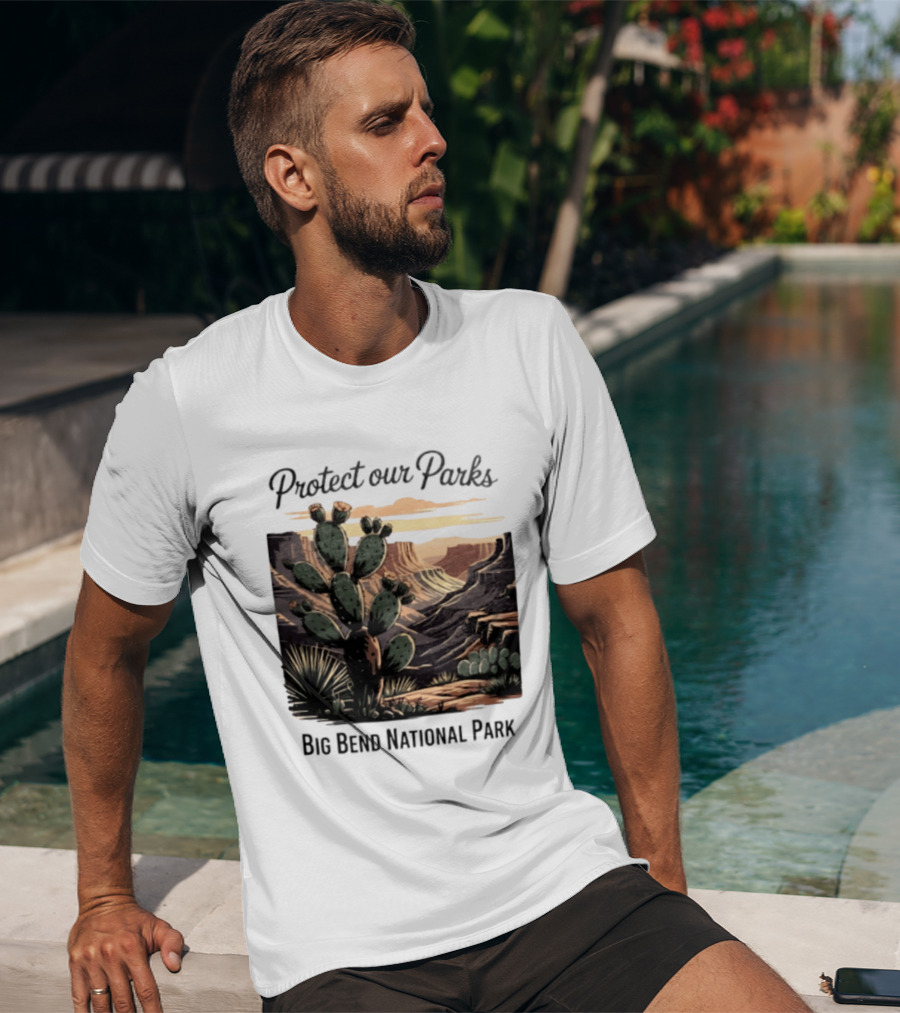 Protect Our Parks Big Bend National Park Cactus Desert Landscape Scene T-Shirt