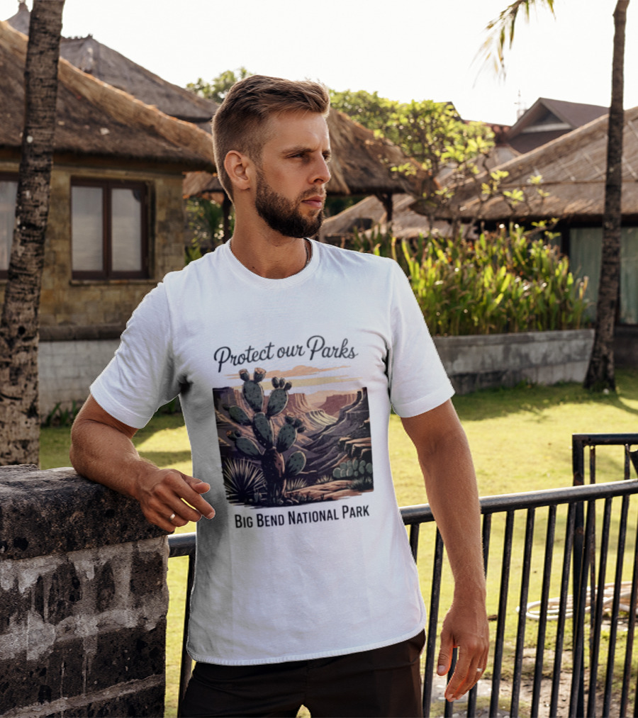 Protect Our Parks Big Bend National Park Cactus Desert Landscape Scene T-Shirt