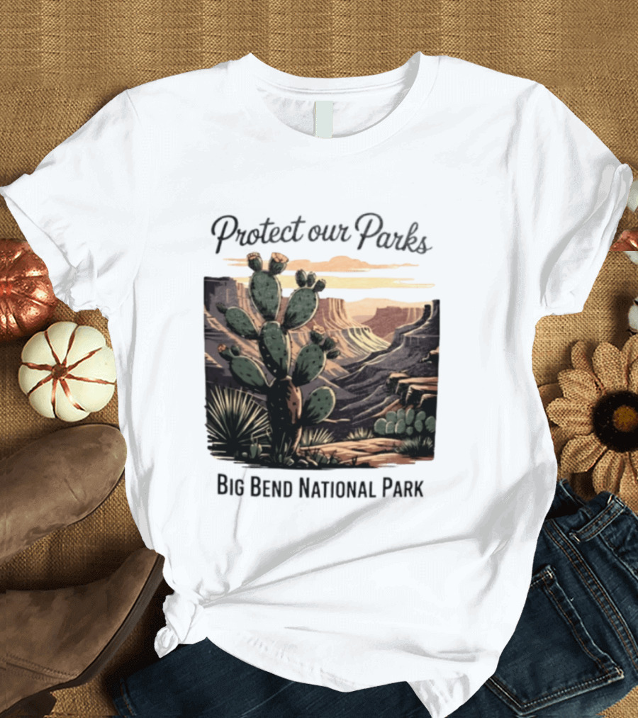 Protect Our Parks Big Bend National Park Cactus Desert Landscape Scene T-Shirt