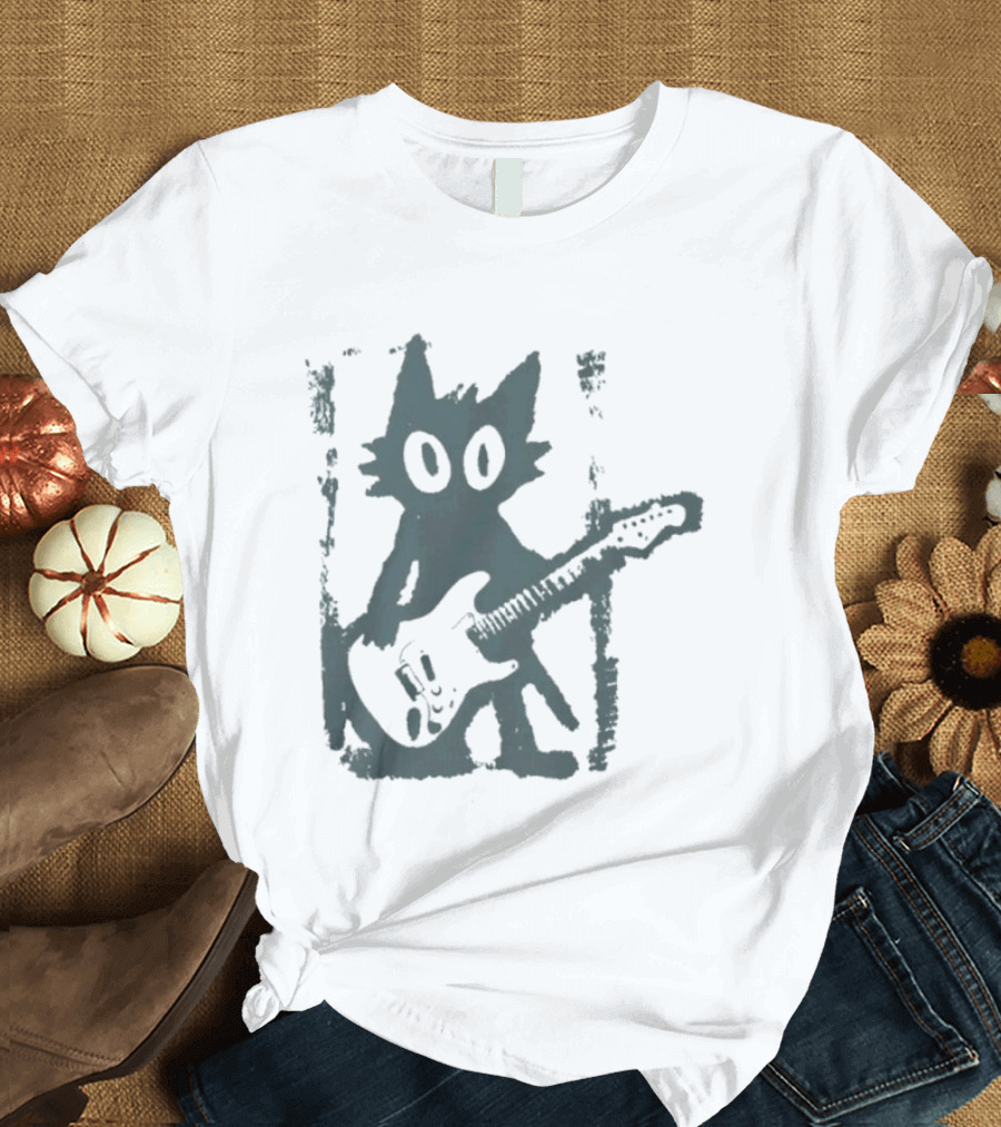 Rock Star Cat Electric Guitar Kitty Playful Feline Musician T-Shirt