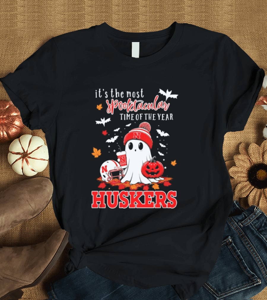 Nebraska Cornhuskers Spooktacular Halloween Ghost Huskers Football Time 2026 T-Shirt