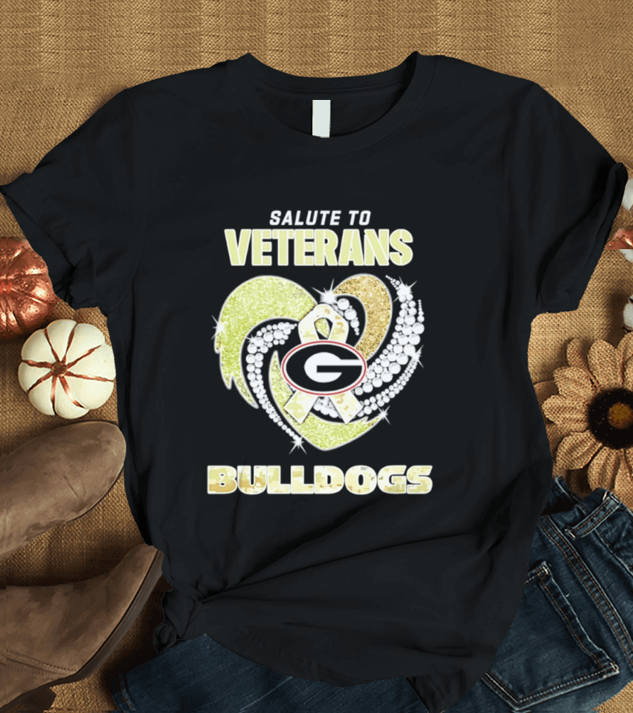 Salute To Veterans Georgia Bulldogs Heart Ribbon T-Shirt