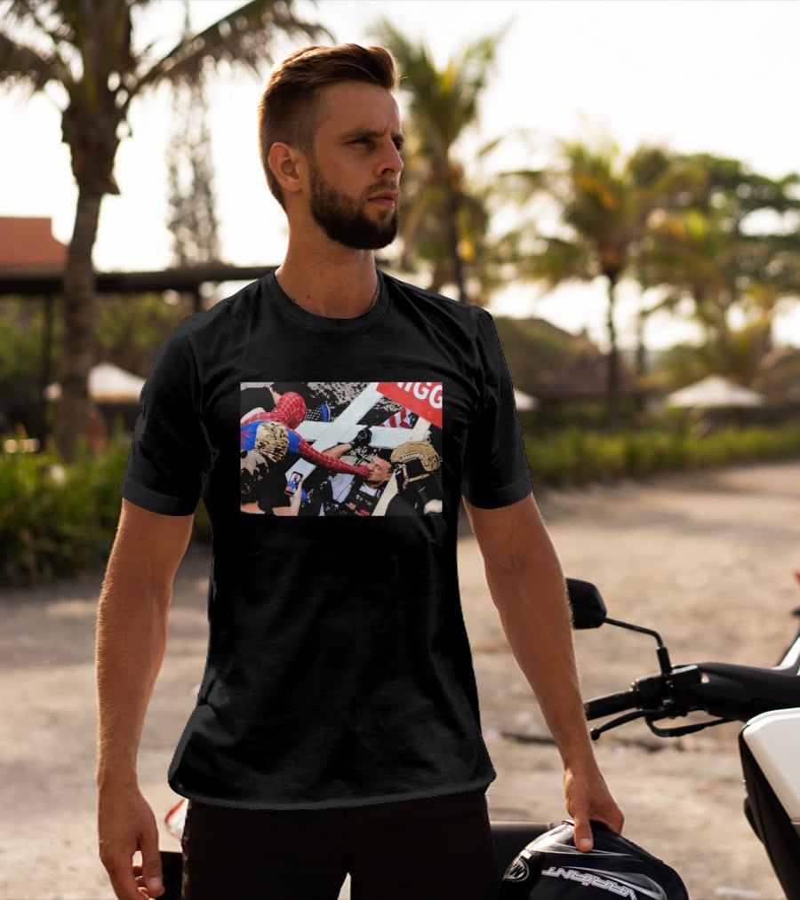 Spiderman Punch A Nazi Humor Superhero Comic Book Action Scene T-Shirt