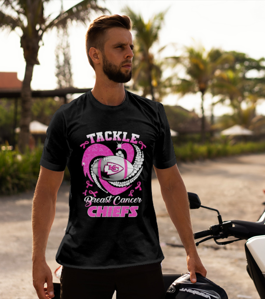 Tackle Breast Cancer Kansas City Chiefs Pink Ribbon Football Heart T-Shirt