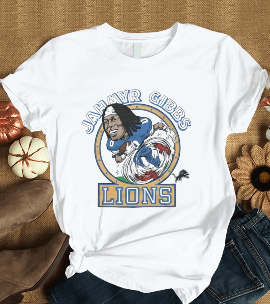 Jahmyr Gibbs Lions Football Caricature T-Shirt