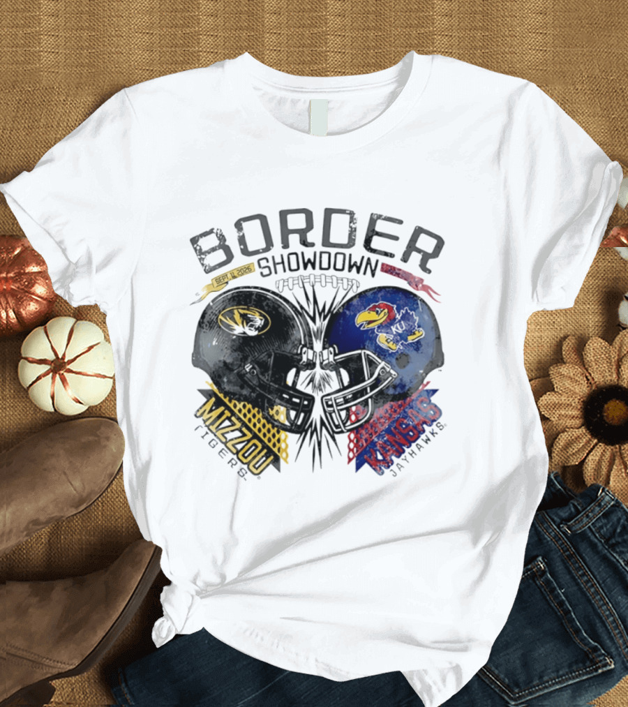Kansas Jayhawks Missouri Tigers NCAA Border Showdown 2026 Helmet Matchup September 12 T-Shirt