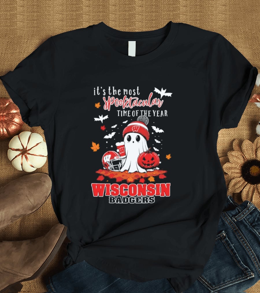Wisconsin Badgers NCAA Halloween Ghost 2026 It's The Most Spooktacular Time Of The Year T-Shirt