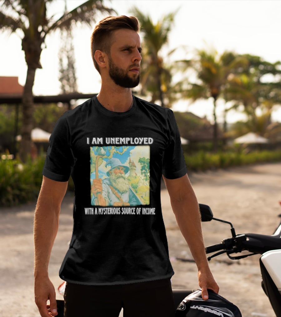 I Am Unemployed Mysterious Source Of Income Medieval Wizard And Castle T-Shirt
