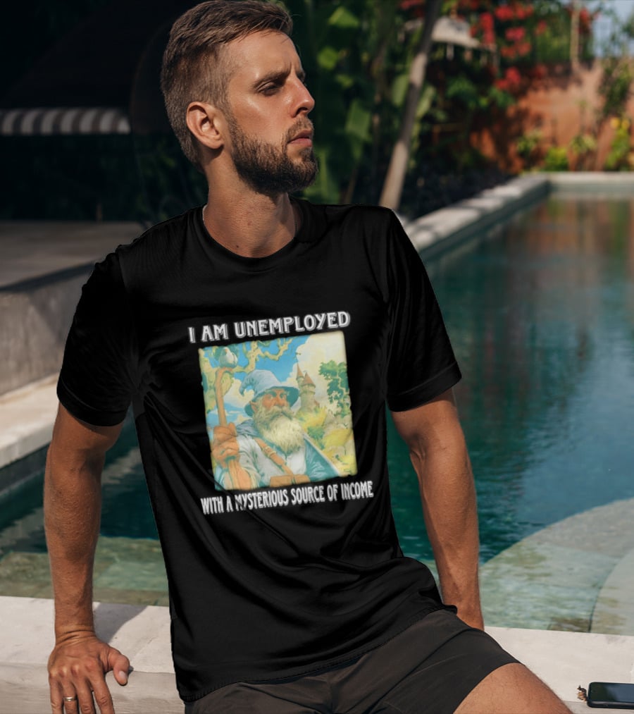 I Am Unemployed Mysterious Source Of Income Medieval Wizard And Castle T-Shirt
