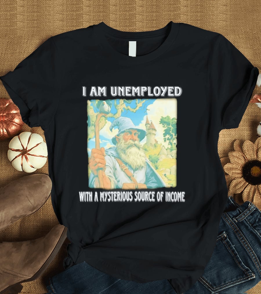 I Am Unemployed Mysterious Source Of Income Medieval Wizard And Castle T-Shirt