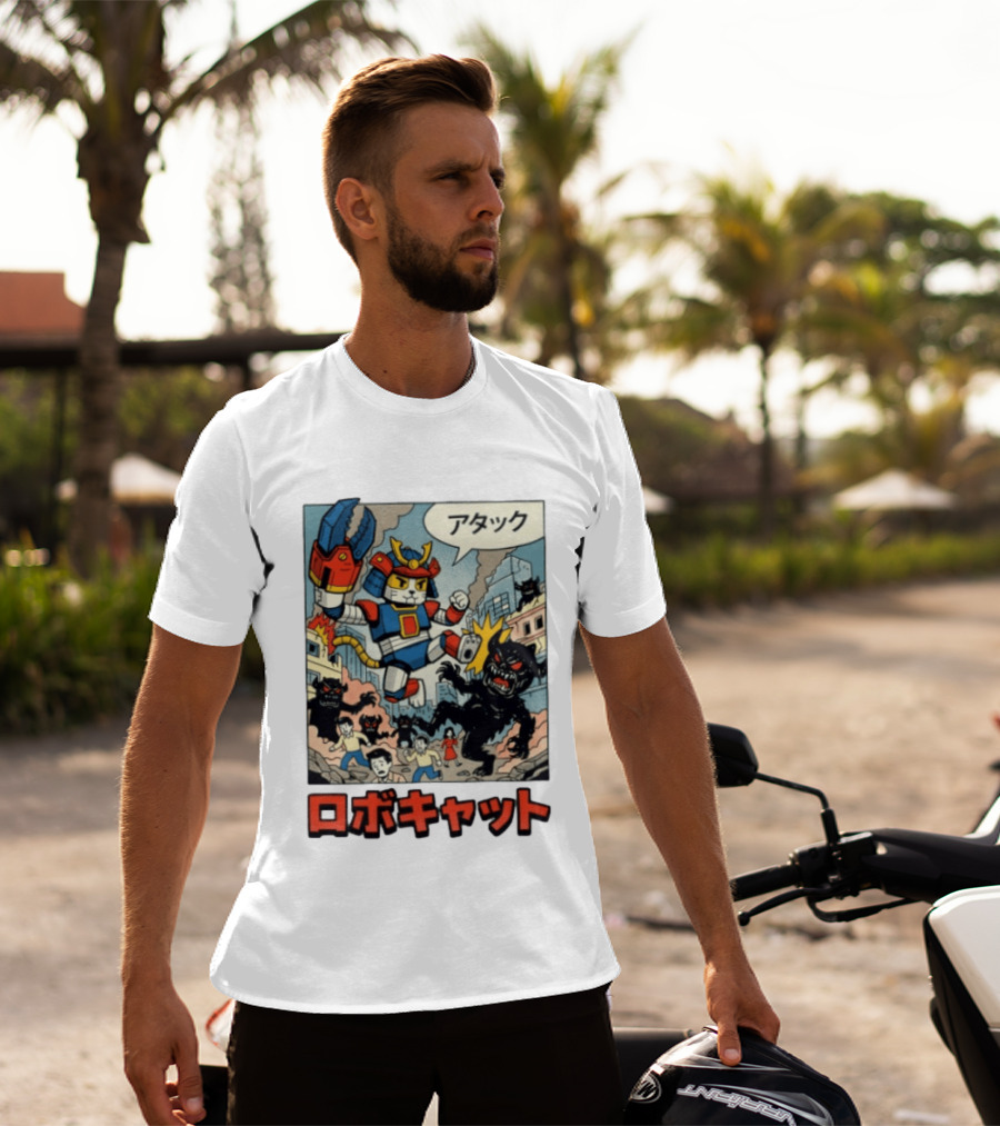 RoboCat Attack Japanese Mecha Kaiju T-Shirt