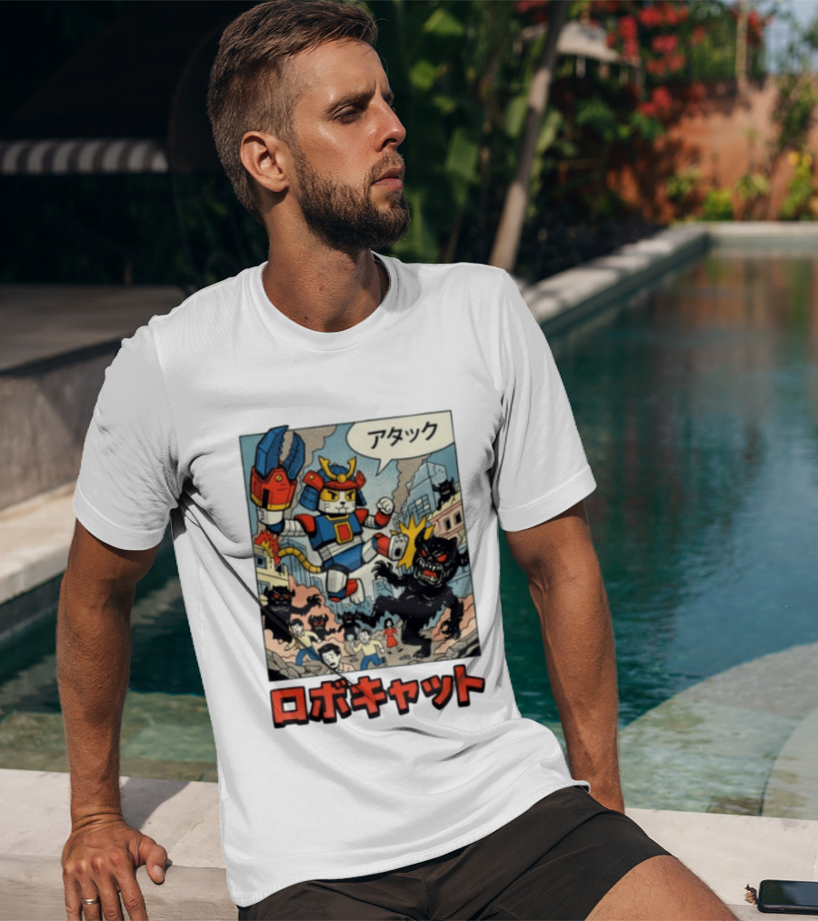 RoboCat Attack Japanese Mecha Kaiju T-Shirt
