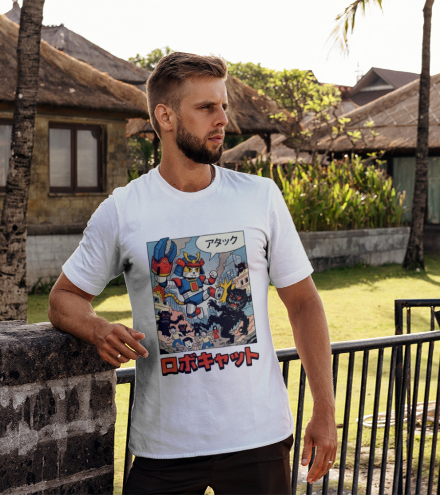 RoboCat Attack Japanese Mecha Kaiju T-Shirt