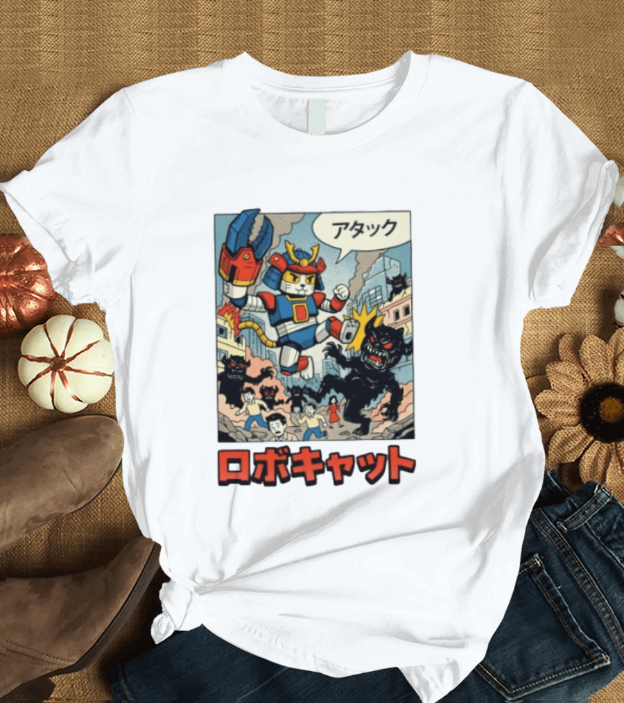 RoboCat Attack Japanese Mecha Kaiju T-Shirt