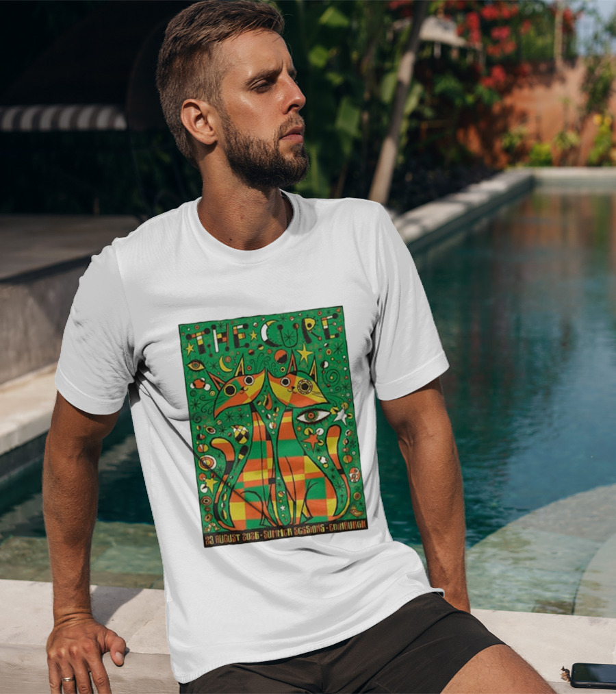 The Cure Summer Sessions Edinburgh August 2026 Two Cats Psychedelic T-Shirt