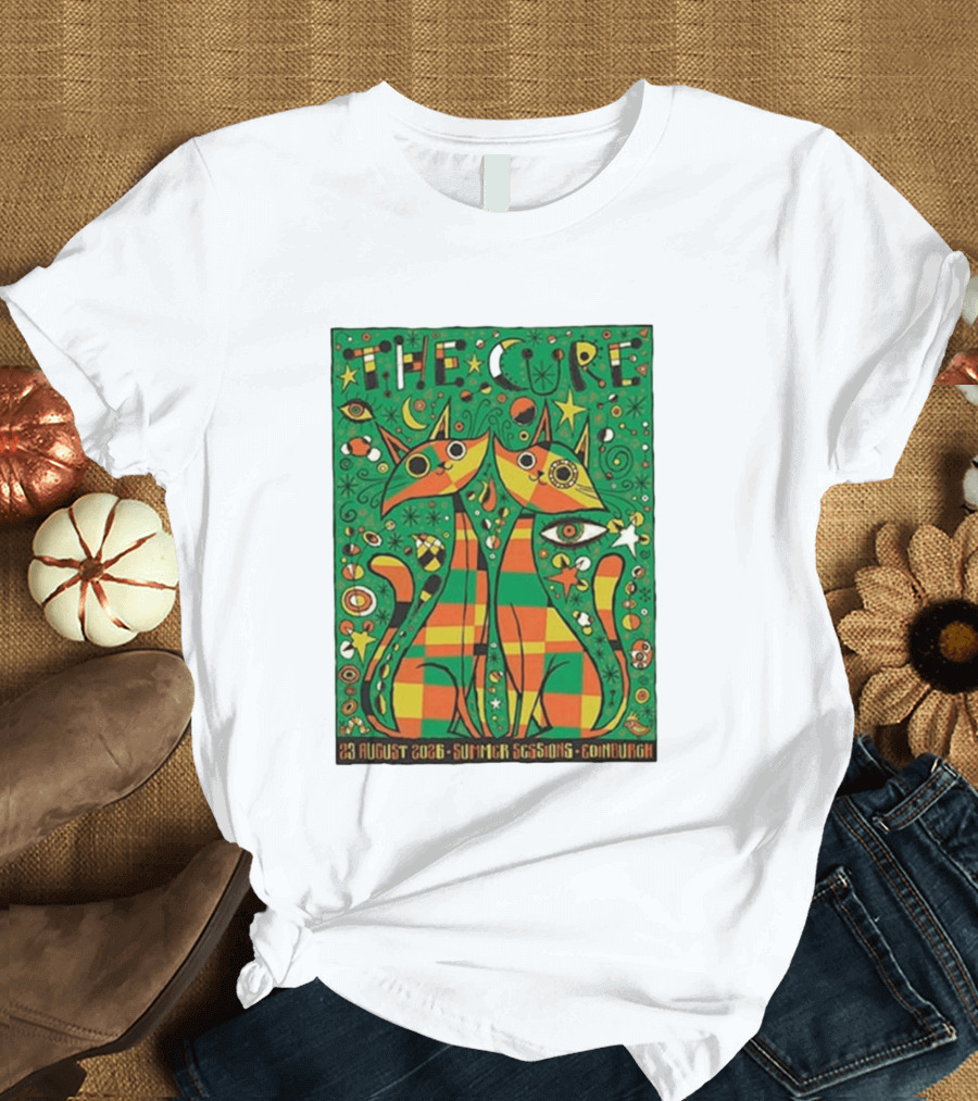 The Cure Summer Sessions Edinburgh August 2026 Two Cats Psychedelic T-Shirt