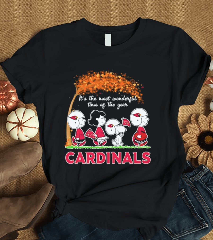 Arizona Cardinals Peanuts Halloween 2026 Fall Autumn It's The Most Wonderful Time Of The Year T-Shirt
