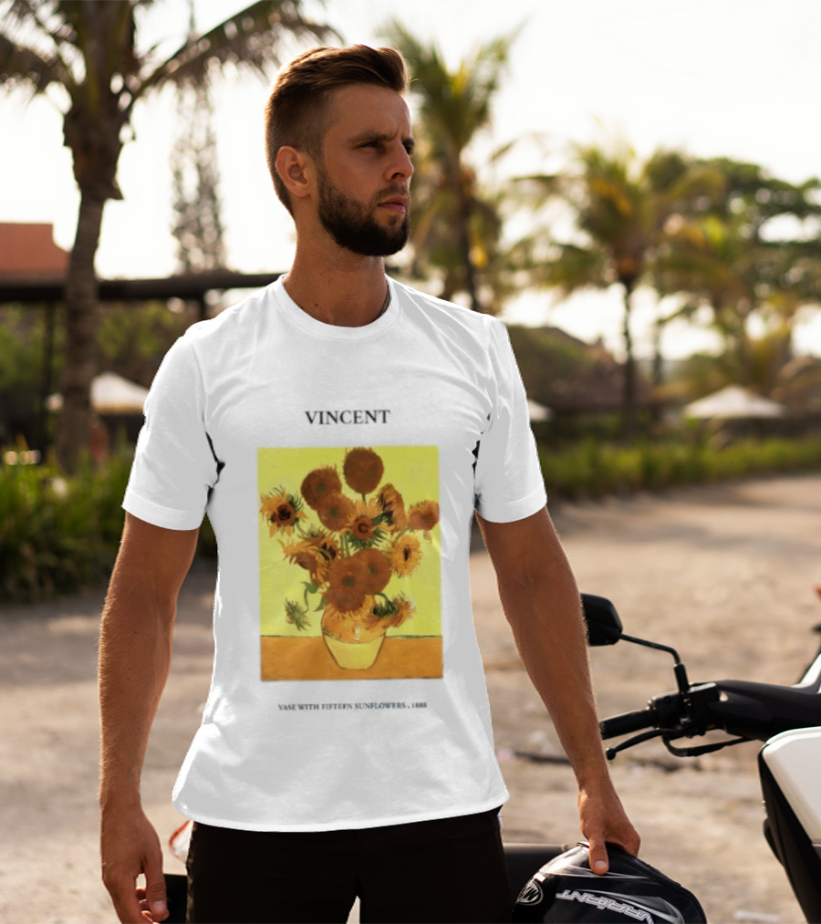 Vincent Van Gogh Sunflowers Vase Painting Vincent Written On It T-Shirt