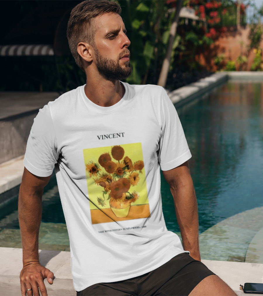 Vincent Van Gogh Sunflowers Vase Painting Vincent Written On It T-Shirt