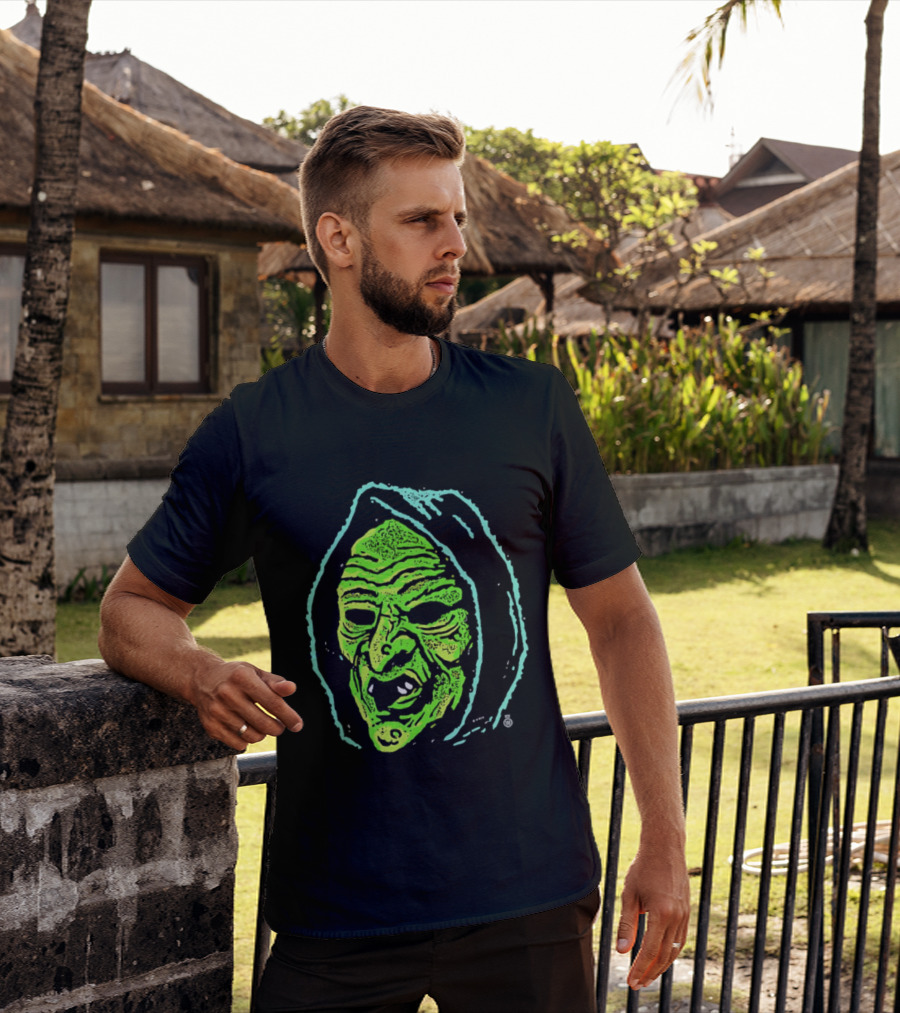 Halloween Witch Green Face Spooky Horror Costume T-Shirt