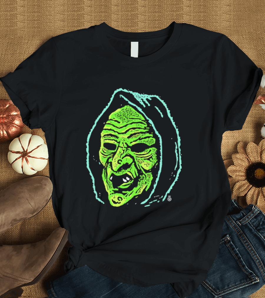 Halloween Witch Green Face Spooky Horror Costume T-Shirt