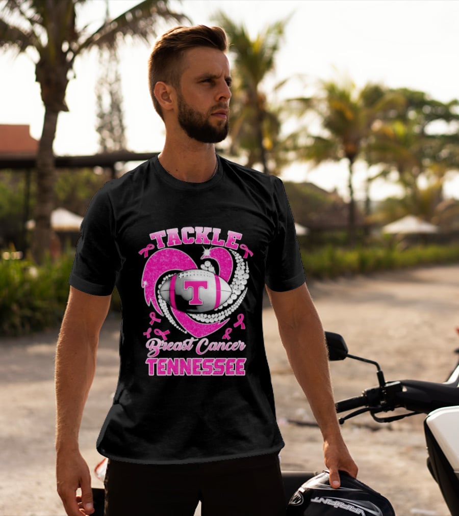Tackle Breast Cancer Tennessee Volunteers Pink Ribbon Football Awareness T-Shirt