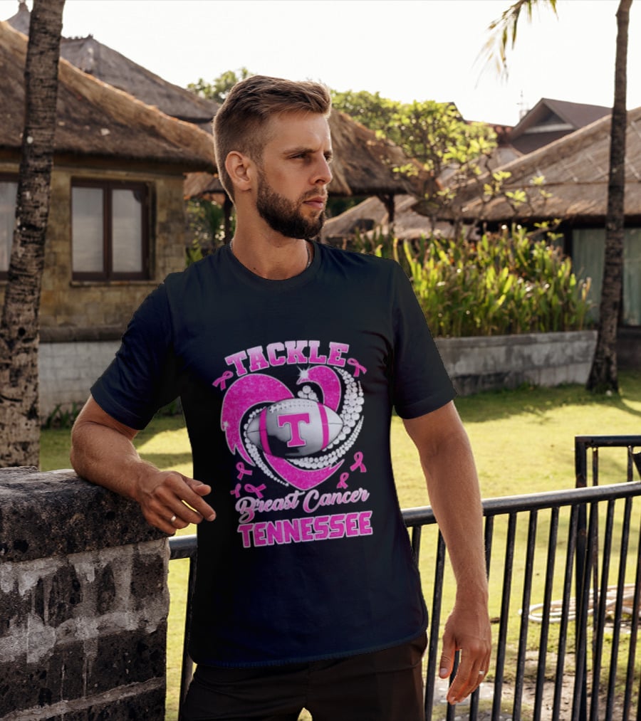 Tackle Breast Cancer Tennessee Volunteers Pink Ribbon Football Awareness T-Shirt