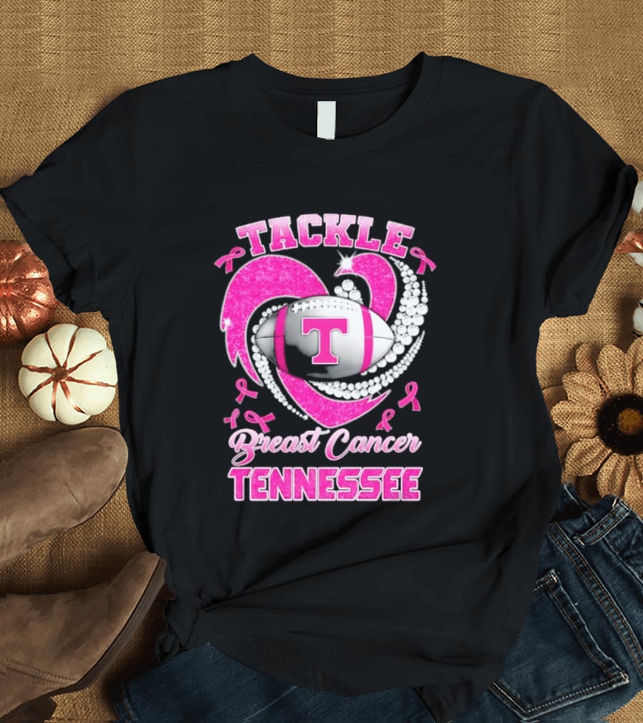 Tackle Breast Cancer Tennessee Volunteers Pink Ribbon Football Awareness T-Shirt