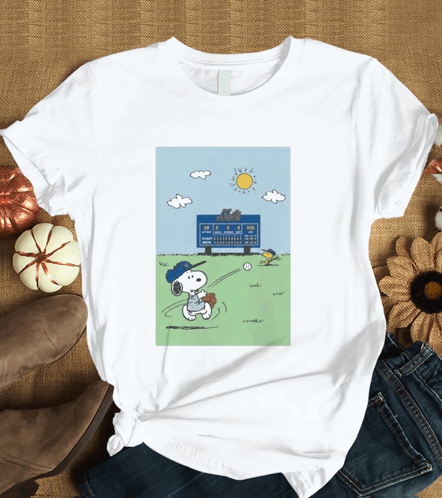 NY Mets Peanuts Snoopy Baseball Game Day T-Shirt