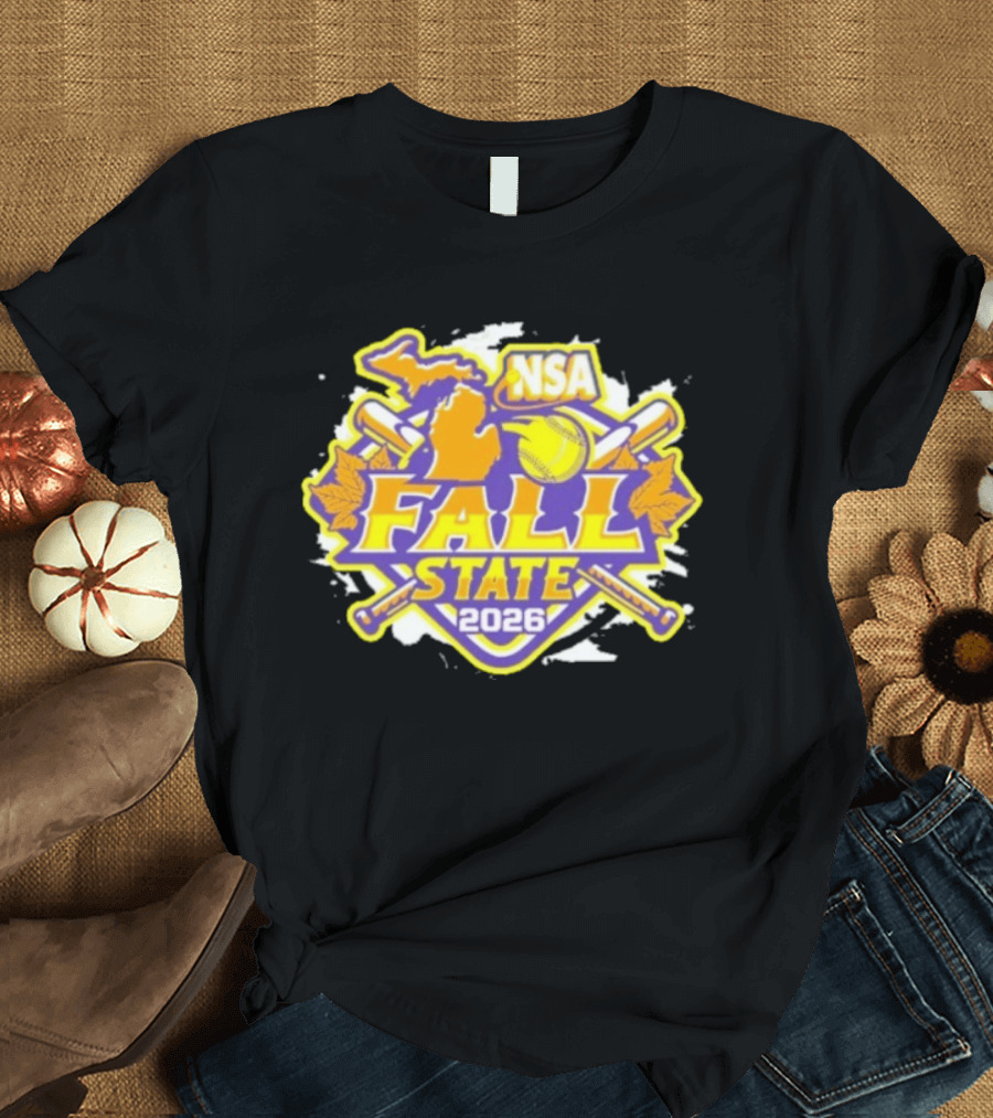 NSA Michigan 2026 Fall State Fastpitch Tournament Baseball Softball Leaves T-Shirt