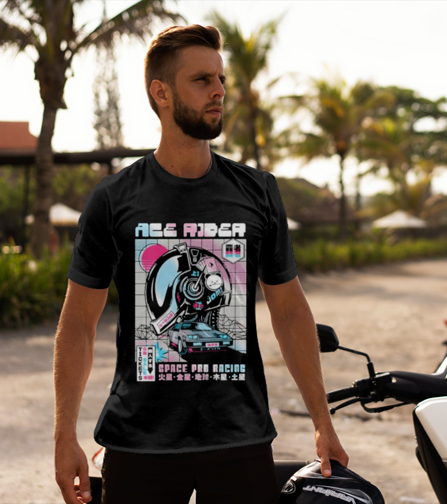 Ace Rider Space Pro Racing Cyberpunk Aesthetic Neon Retro Car T-Shirt