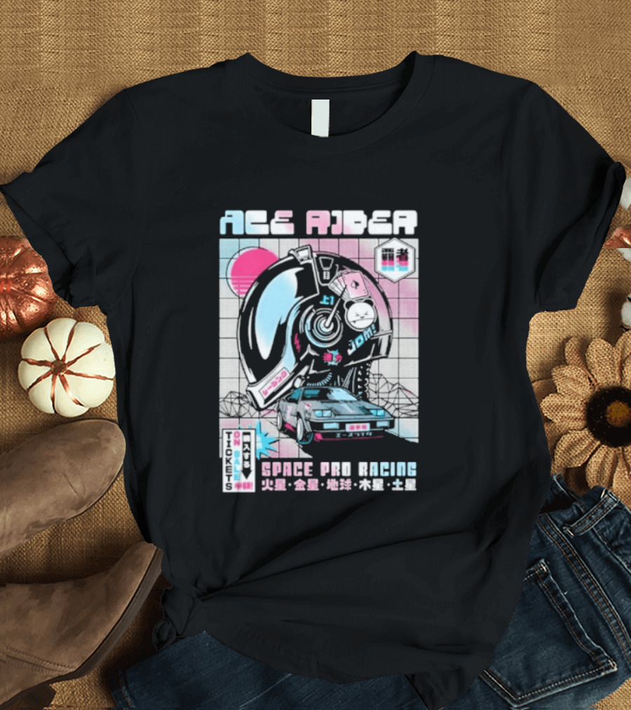 Ace Rider Space Pro Racing Cyberpunk Aesthetic Neon Retro Car T-Shirt