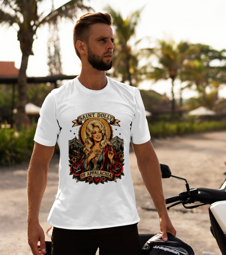 Saint Dolly Of Appalachia Iconic Tribute With Roses And Mountains T-Shirt