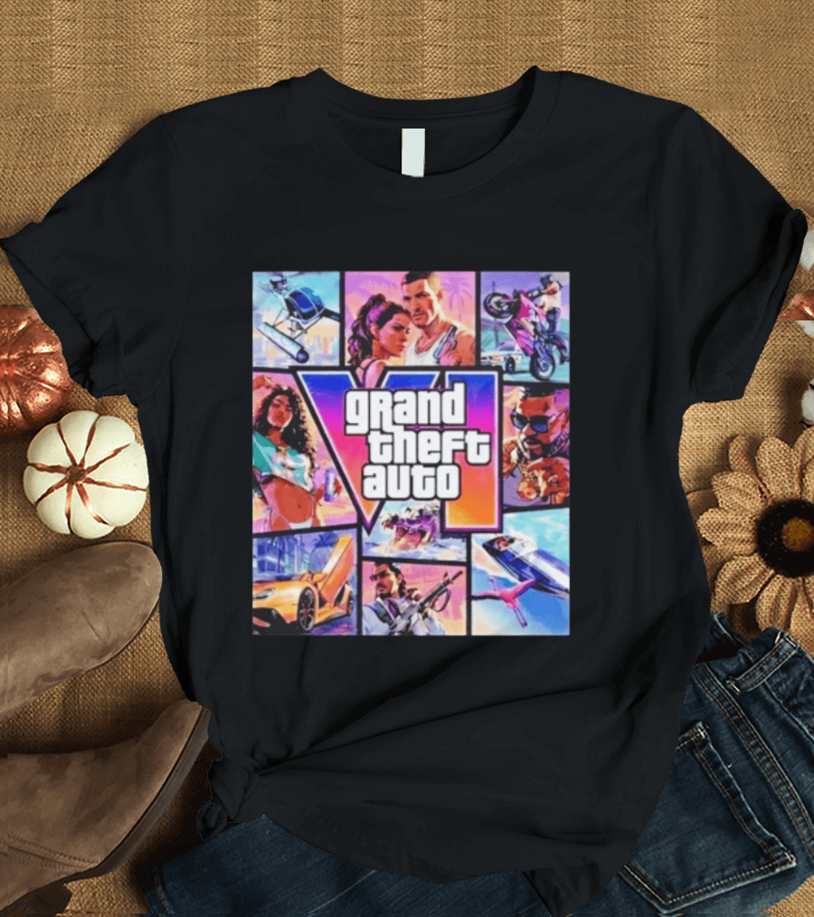 Grand Theft Auto VI Vice City Stories Helicopter Motorbike Rockstar Games T-Shirt