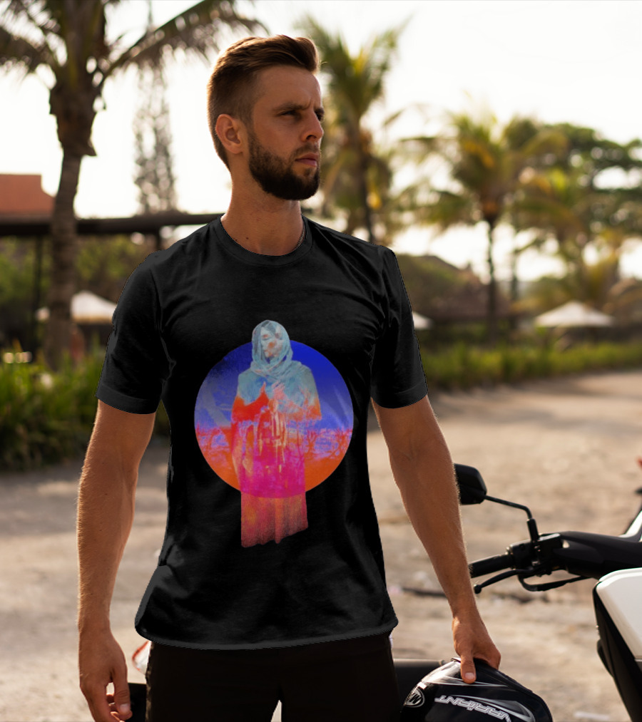 Hot Spot Eclipse Surreal Mystical Figure Eerie Hooded Apparition In Vibrant Color Spectrum T-Shirt