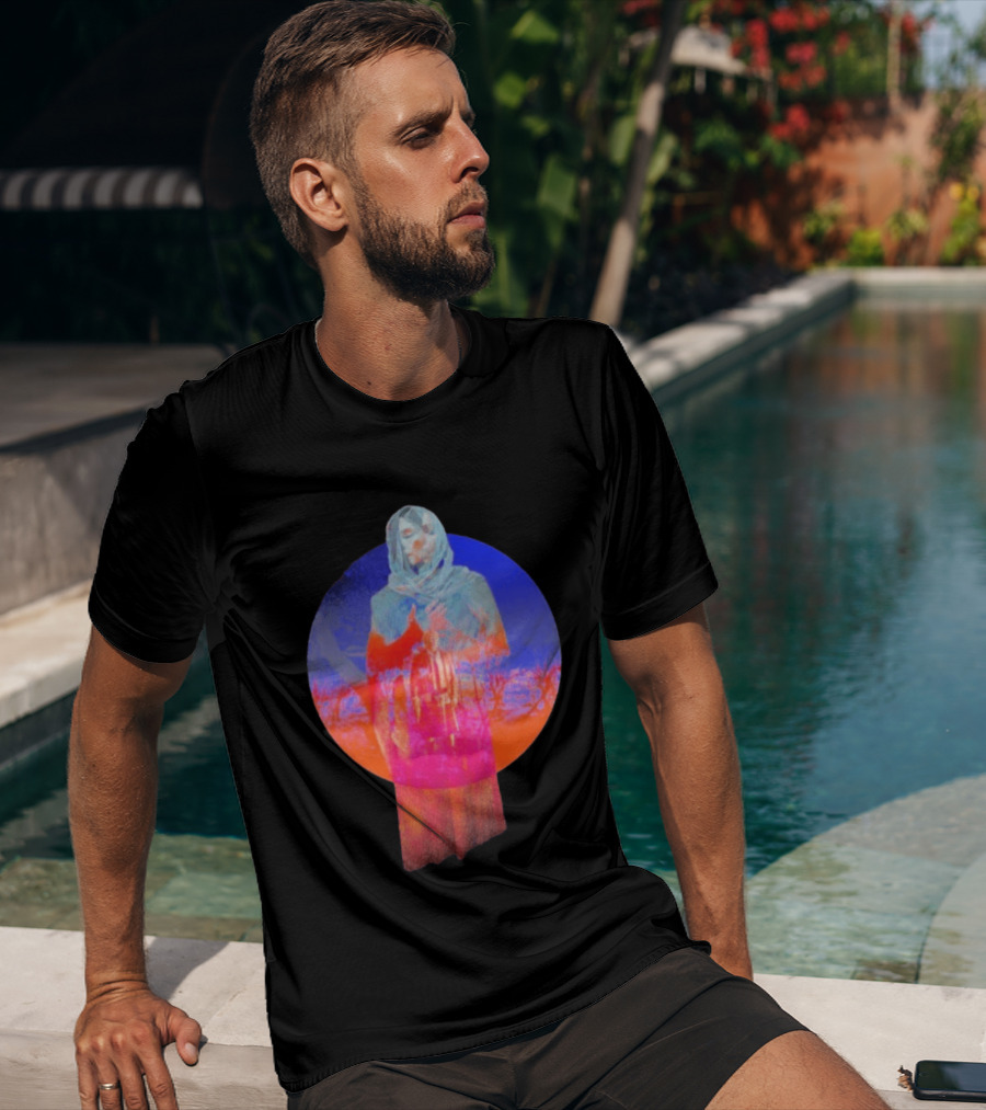 Hot Spot Eclipse Surreal Mystical Figure Eerie Hooded Apparition In Vibrant Color Spectrum T-Shirt