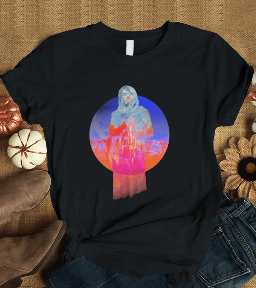 Hot Spot Eclipse Surreal Mystical Figure Eerie Hooded Apparition In Vibrant Color Spectrum T-Shirt