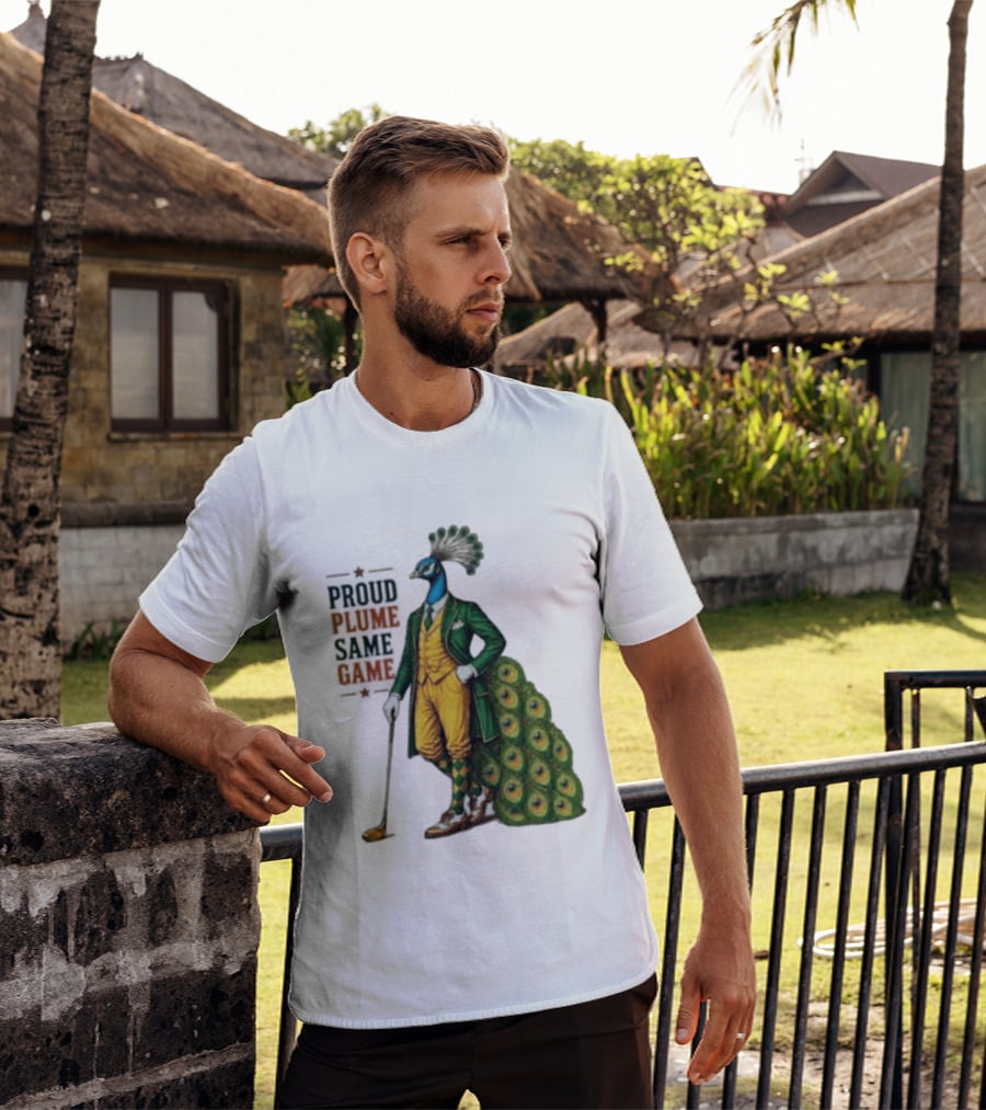 Proud Plume Same Game Peacock Golf Club Cartoon T-Shirt