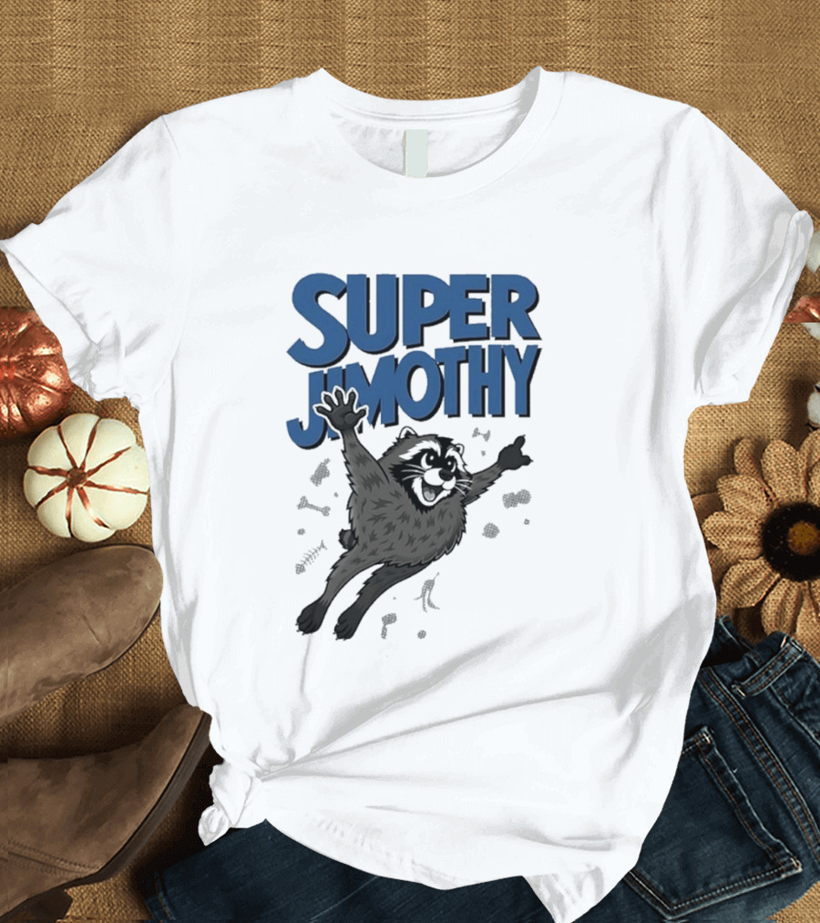 Super Jimothy Leaping Raccoon Playful Adventure T-Shirt