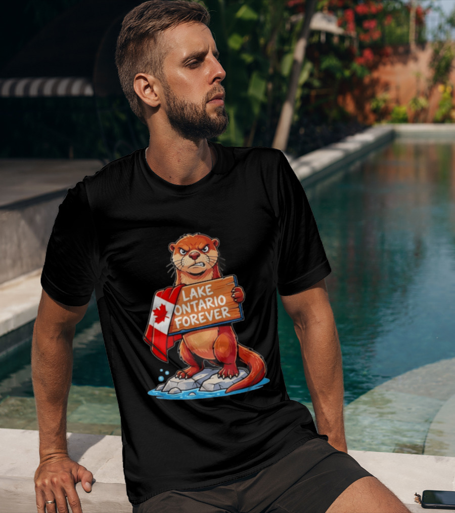 Lake Ontario Forever Otter Canada Flag Rugged Rock Scene T-Shirt