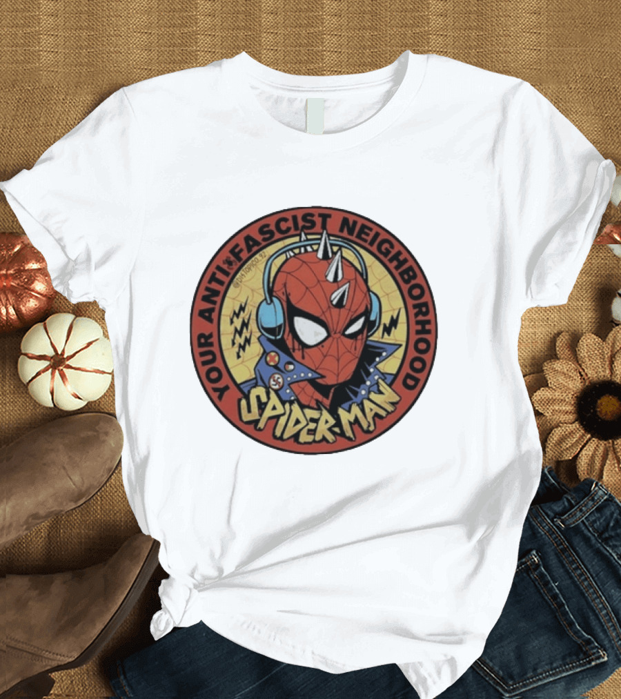 Spider Man Anti Fascist Punk Style Headphones Jacket T-Shirt
