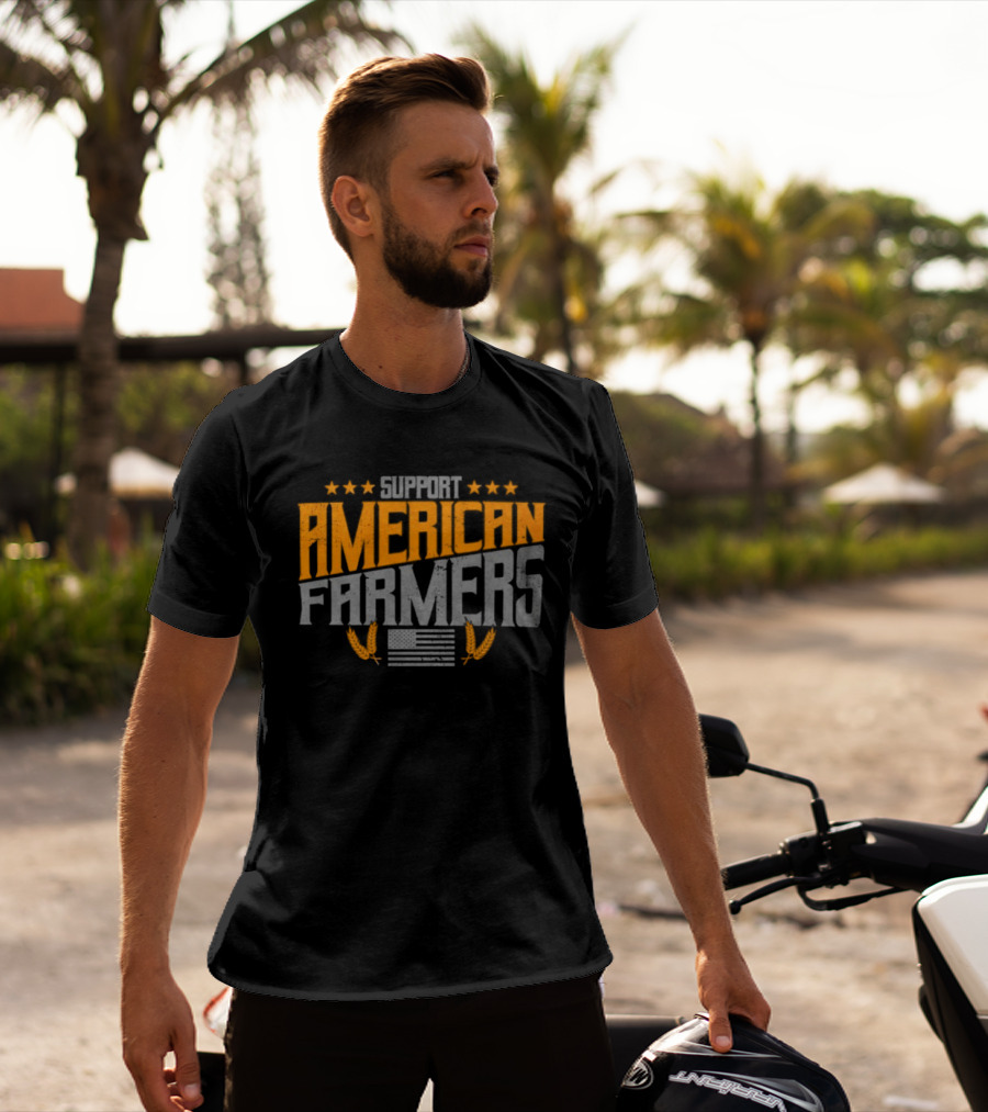 Support American Farmers Onyx Flag Stars And Tractor Wheels T-Shirt