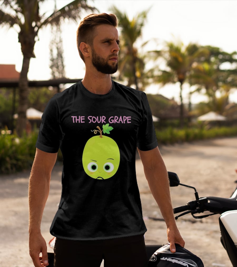 The Sour Grape Cute Green Fruit Character With Leaf And Stem Expression T-Shirt