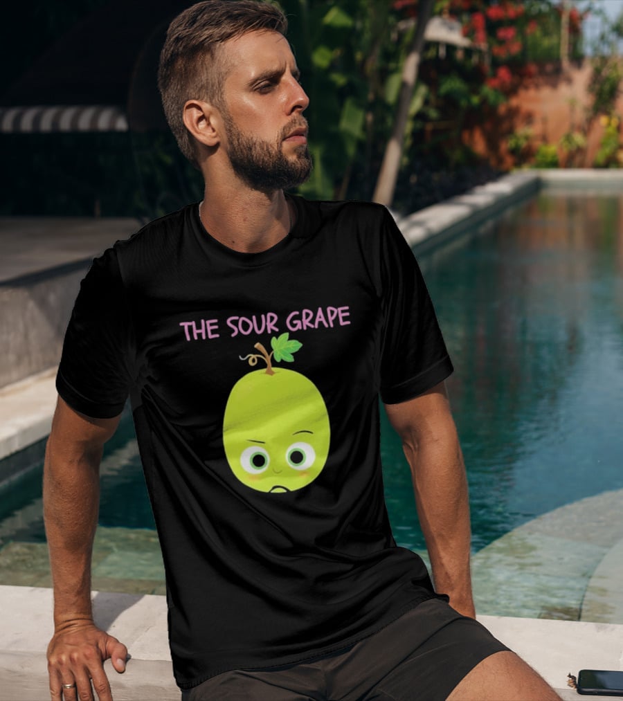 The Sour Grape Cute Green Fruit Character With Leaf And Stem Expression T-Shirt