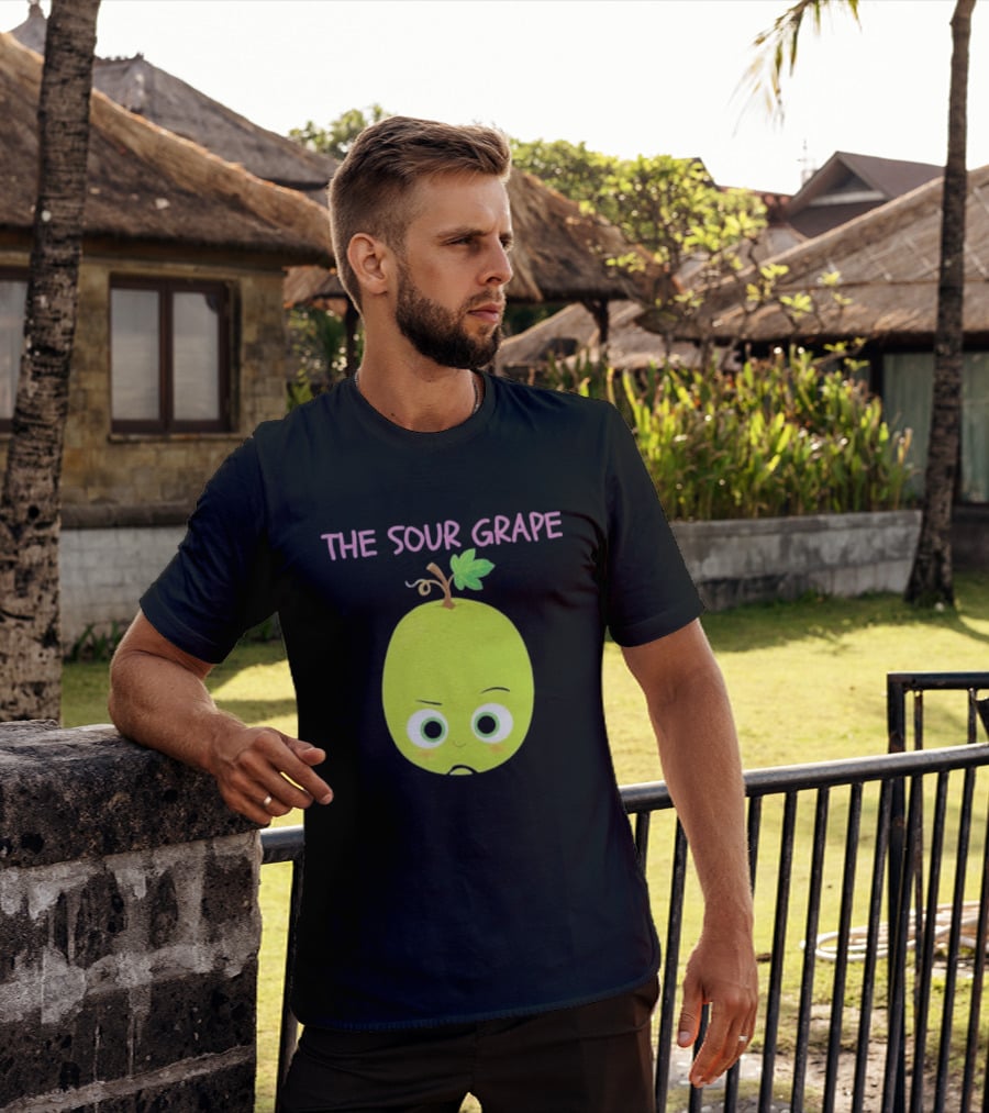 The Sour Grape Cute Green Fruit Character With Leaf And Stem Expression T-Shirt