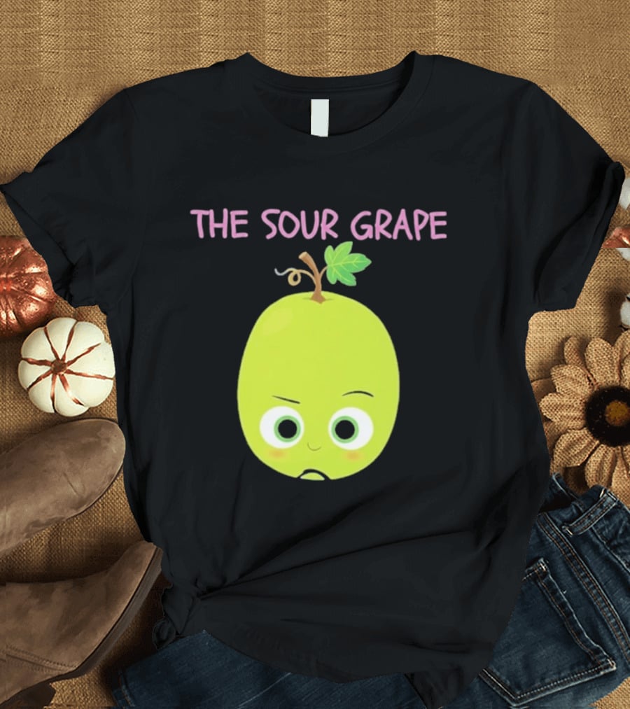 The Sour Grape Cute Green Fruit Character With Leaf And Stem Expression T-Shirt