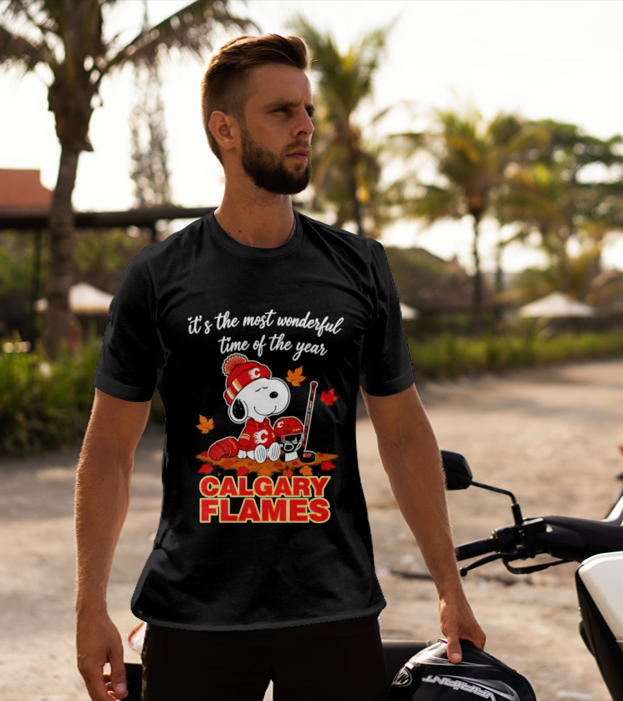 Calgary Flames Snoopy It's The Most Wonderful Time Of The Year T-Shirt